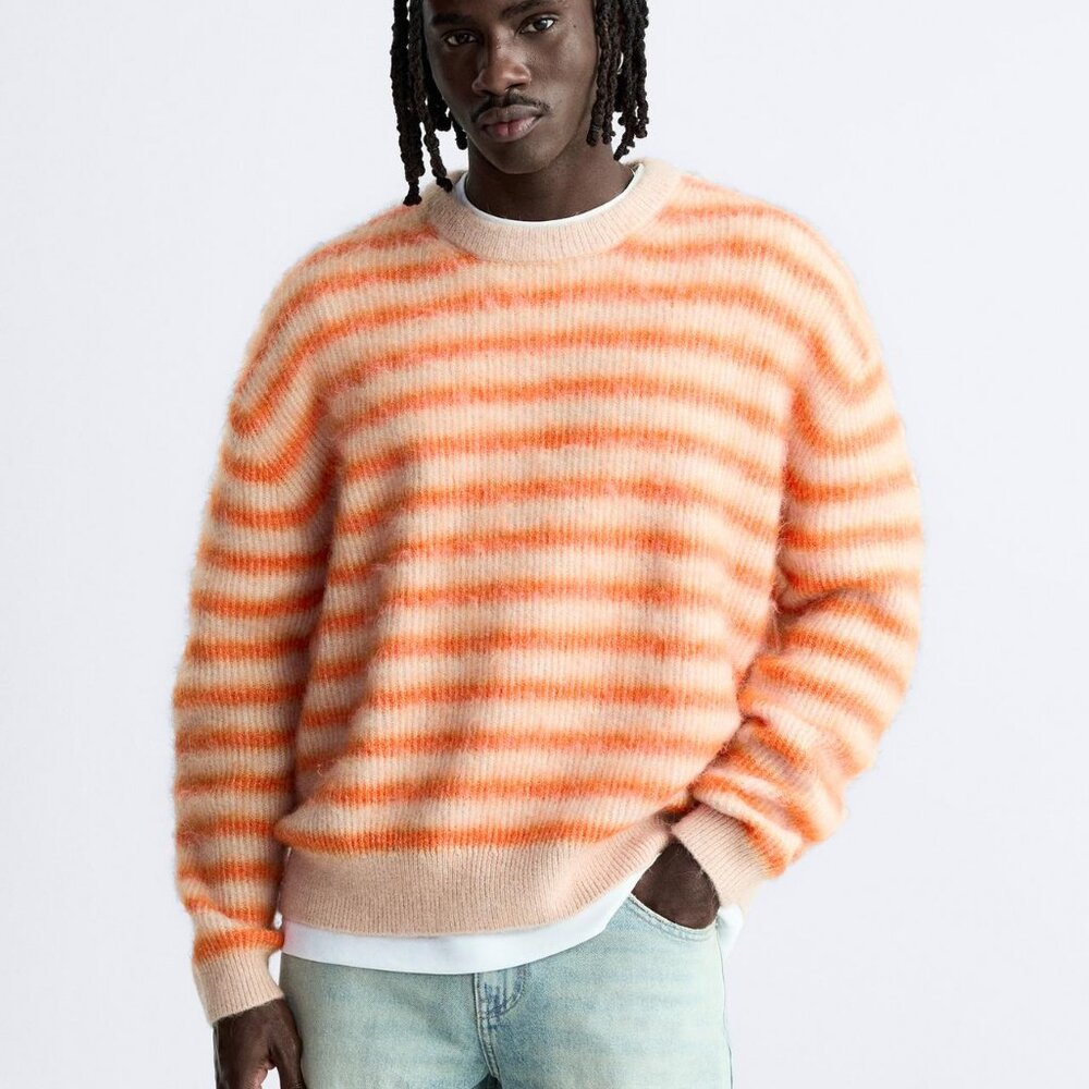 Zara Men STRIPED JACQUARD SWEATER